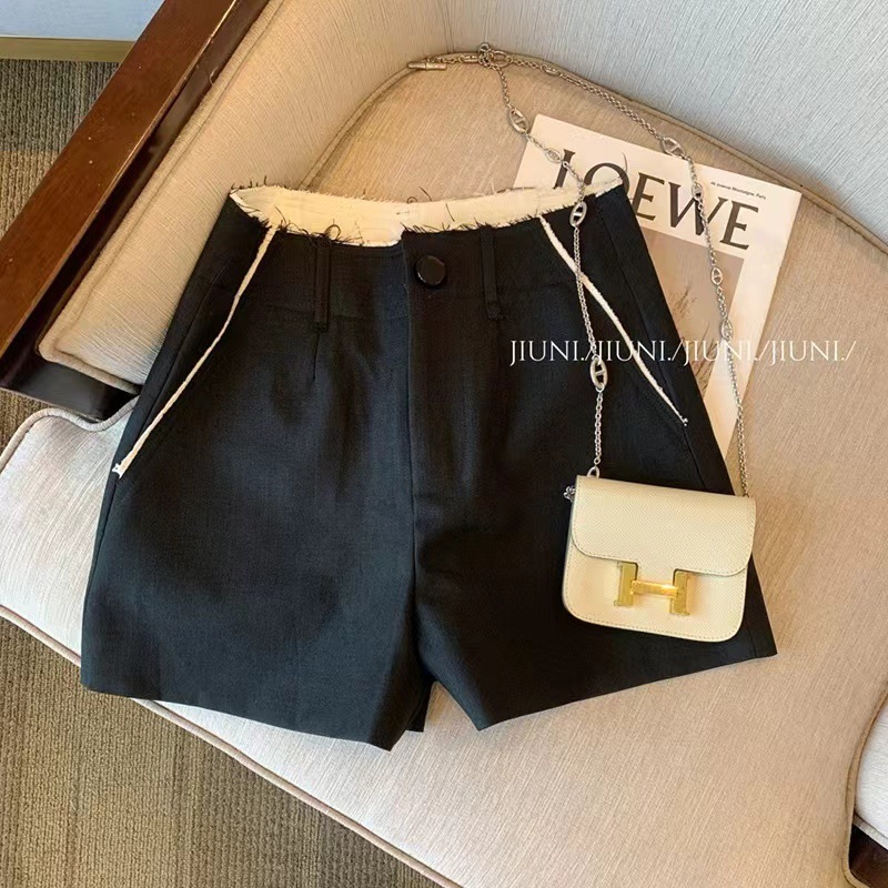 Chanel Style Black Ruffled Color-block Suit Shorts Women's Design Sense 2024 Summer New Retro Slimming Pants Korean