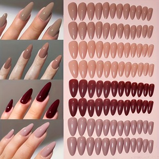 Cross-Border Hot Selling Pure Color Glossy Nails Short Full Glossy Fake Nails Removable Wearable 96Pcs