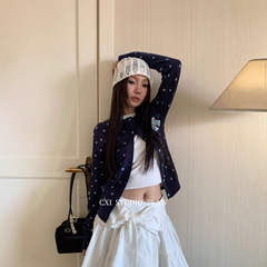 CXI 波点针织开衫女秋季新款叠穿设计感修身百搭长袖小个子外套