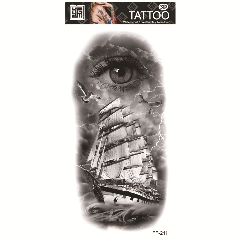 Yuanhua fábrica de pegatinas de tatuaje a prueba de agua en stock al por mayor cabeza de Lobo tótem texto árabe tatuaje pegatinas suministro transfronterizo