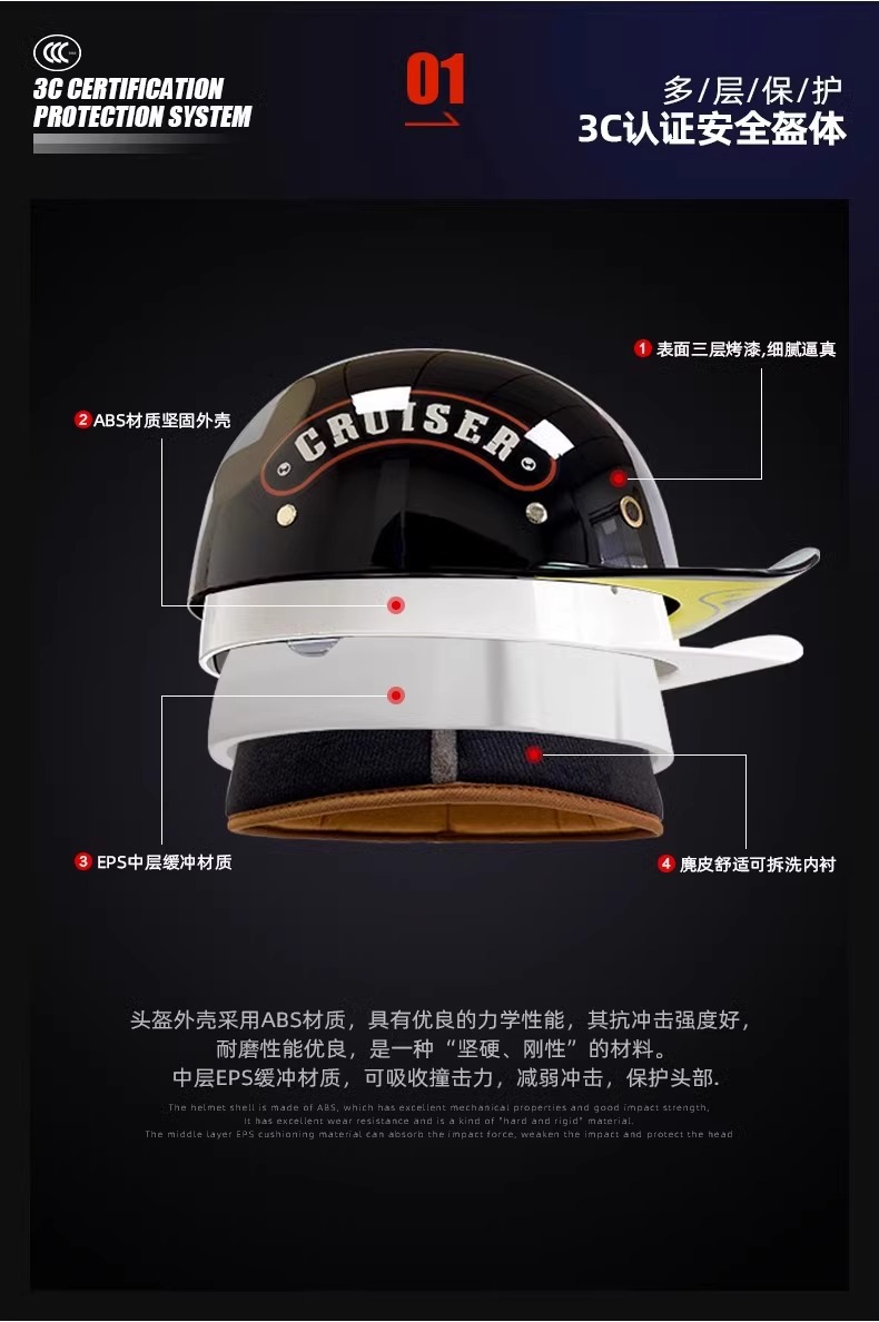 New National Standard 3C Certified Helmet for Women and Men Summer Electric Motorcycle Retro Baseball Cap Half Helmet Personalized Motorcycle Scoop Helmet