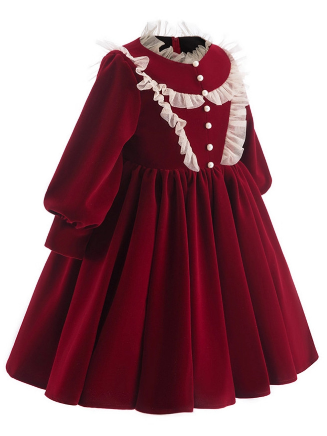 Nuevo vestido de terciopelo de manga larga para niñas, otoño e invierno, vestido infantil, Navidad, Halloween, disfraz para actuaciones de cumpleaños
