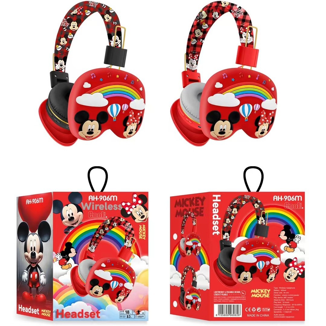 Micky Minnie auriculares para niños AH - 906M lindos auriculares de dibujos animados auriculares inalámbricos de música Bluetooth plegables