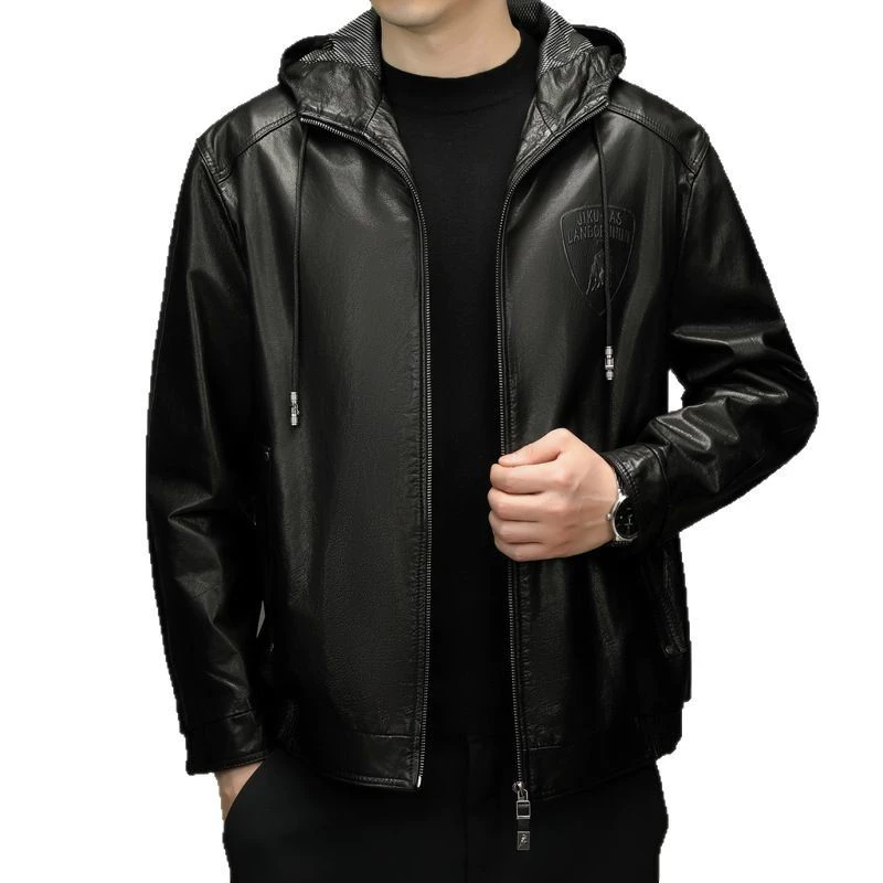 Осенний кожаный худи, куртка, натуральная кожа, slim fit