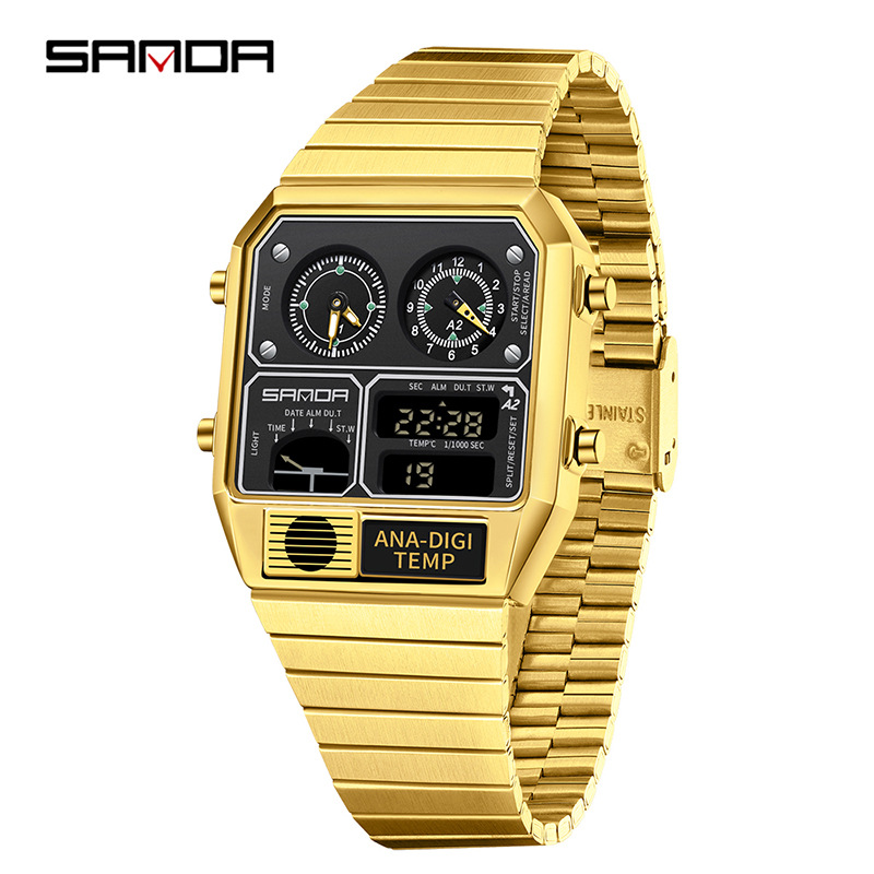 SANDA SANDA 3192 reloj electrónico de acero cuadrado reloj electrónico de temperatura cronómetro nocturno multifuncional