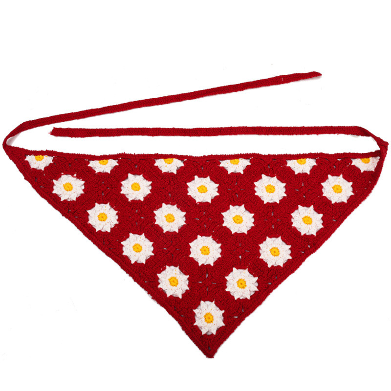 Francia cereza toallas triangulares mujeres primavera y otoño viajes padres-hijos gancho de punto flores hueco pañuelo de arte correa de pelo gorro