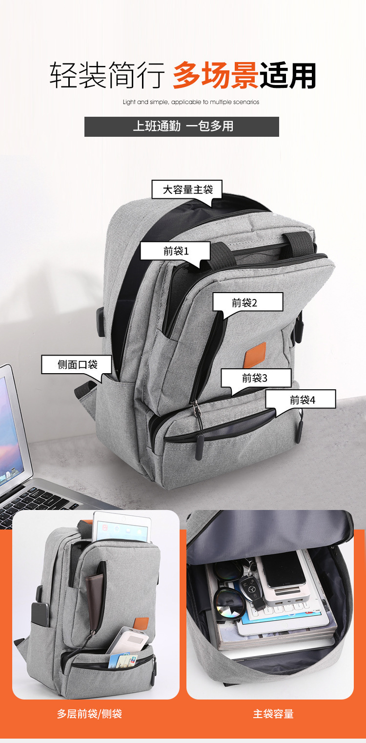 Backpack, large-capacity, high-end backpack, three-piece schoolbag, men's bag, business backpack, multi-functional charging computer bag undefined