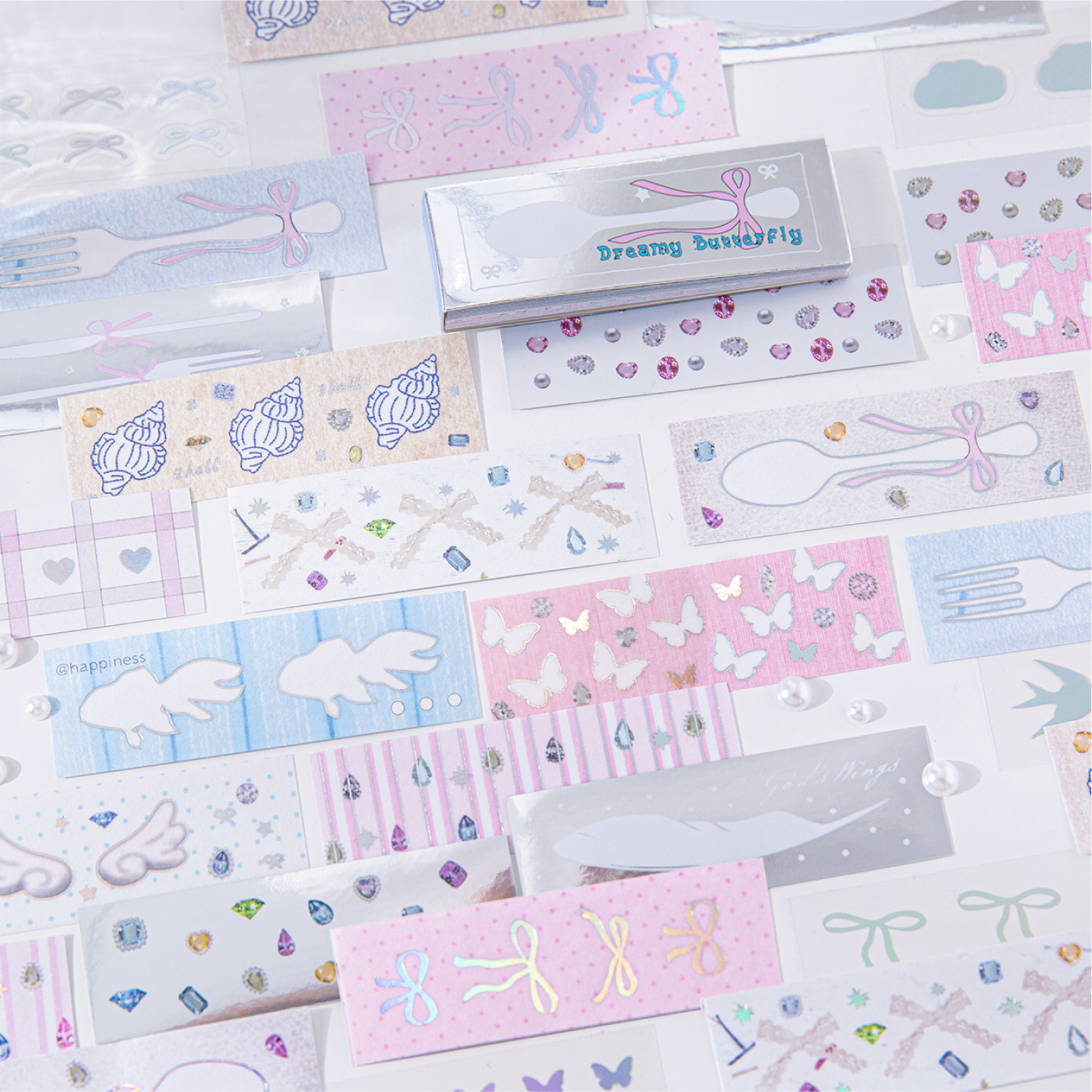 Sugar Poetry Material mixto Pegatinas plateadas en caliente Serie de confesiones plateadas Cute Korean Handscart Diy Pegatinas largas