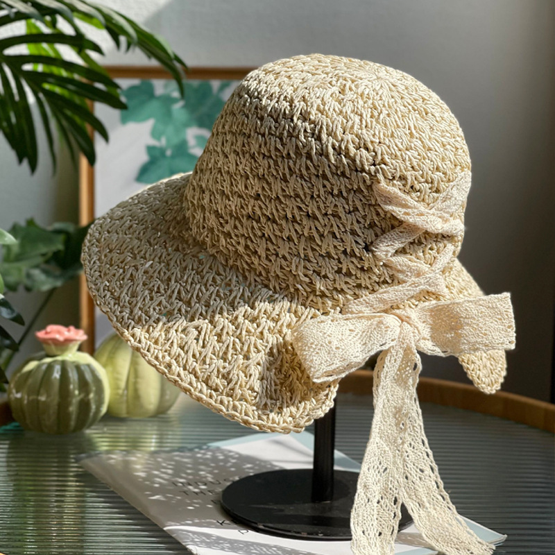 sombrero solar sombrero de paja para mujeres 2024 nuevo sombrero de pescador tejido a mano sombrero de vacaciones de verano en la playa