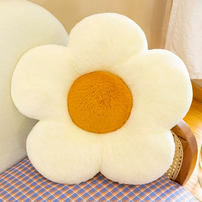 Daisy Flower cushion sunflower plush pillow seat cushion rabbit velvet nap pillow sofa cushion back cushion wholesale (Oyuncaq yastıqlar) - white-35cm