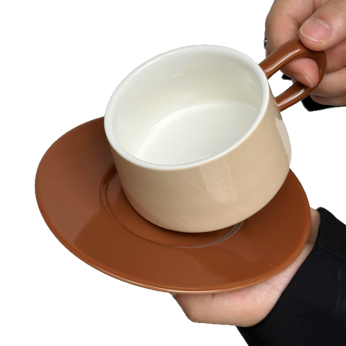 Conjunto de tazas de café francesa retrógrado nicho de café de color de albaricoque taza de café de cerámica platos taza de café de la tarde