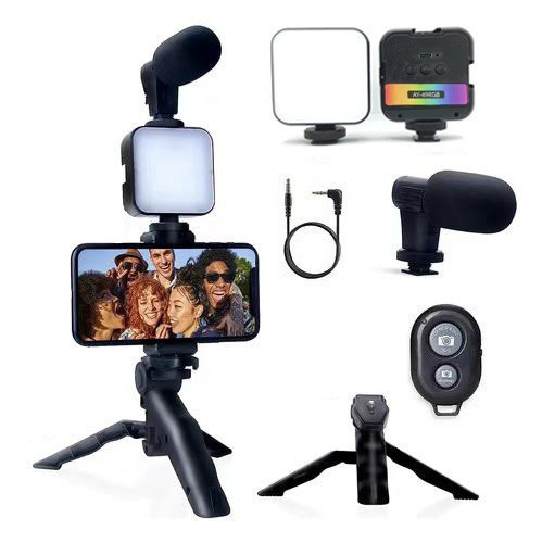 Venta caliente transfronteriza multifuncional escritorio belleza pierna bolsillo llenar luz con micrófono traje SLR Luz de Conferencia