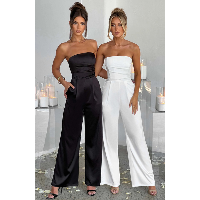 Amazon Cross-border European and American Aliexpress Export Women's Jumpsuit Satin Tube Top Sexy Slim Fit