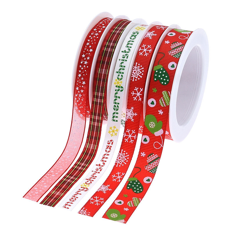 Conjunto de cinta Rowen con estampado navideño transfronterizo, material decorativo de vacaciones navideñas, combinación de cinta de guantes de copo de nieve impresos