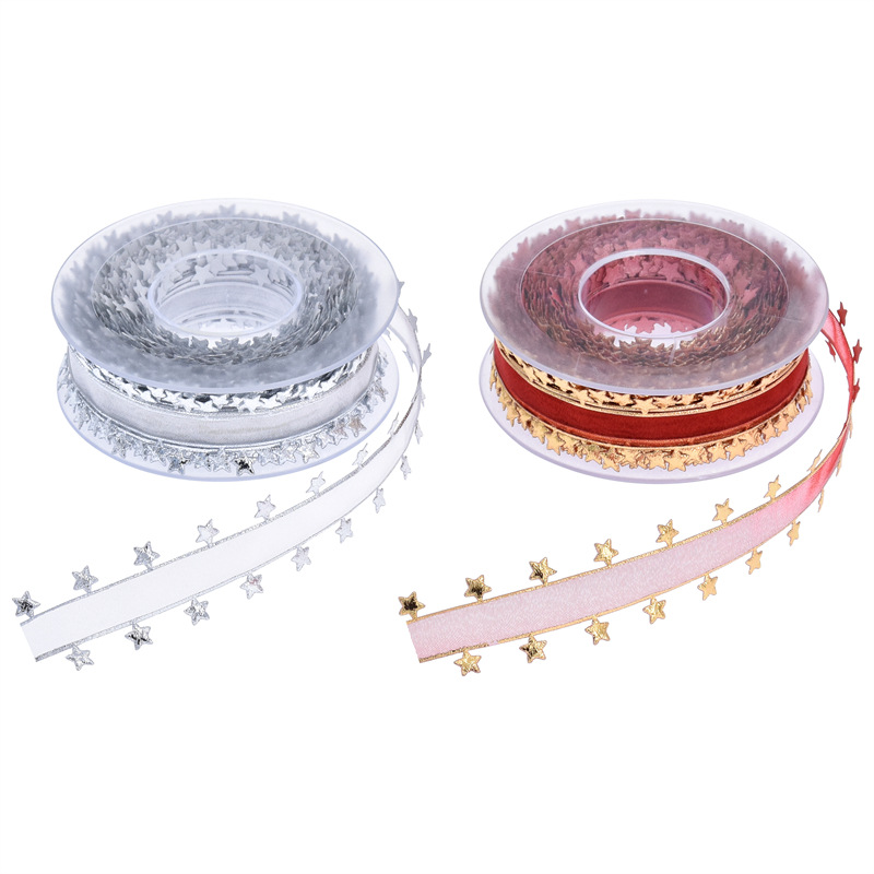 Nuevo transfronterizo imitación de cuero en relieve pentagramas cinta de nieve decoración de vacaciones embalaje de regalos cinta de navidad 15 metros