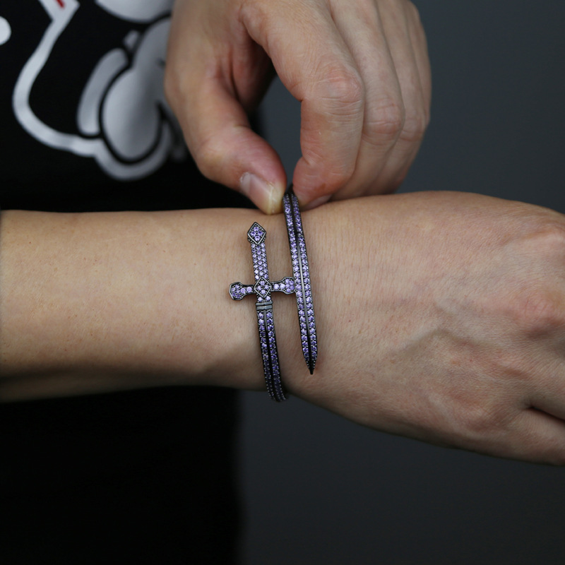 Cross, Rhombus Pattern Men'S Gender Shiny Cross Rhombus Copper Inlay Zircon Bangle 1 Piece