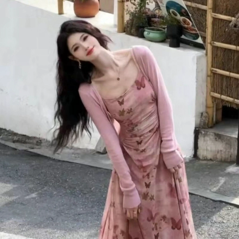 Ранняя осень, новый стиль, элегантный кардиган для похудения с частицами ветра + модный костюм на подтяжках