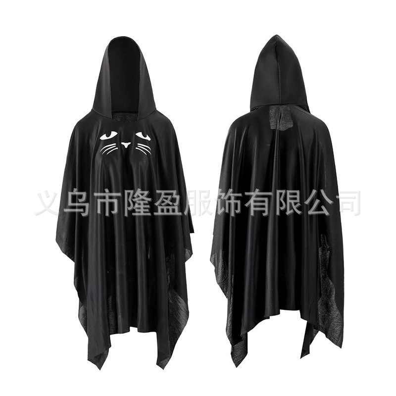 Halloween Black Cat Cape Adult Hooded Cloak Halloween Cosplay Costume Party Performance Funny Costumes Wholesale