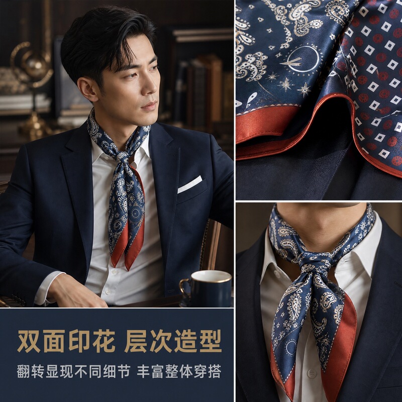 Small Square Scarf Men's Neck Protector Professional Wear with Shirt Thin Scarf 70X70 British Style Scarf