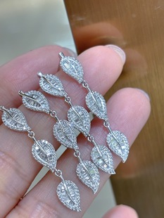Platinum High-End Jewelry Pt Platinum Leaf Tassel Diamond Earrings Jewelry Douyin Wholesale Dropshipping