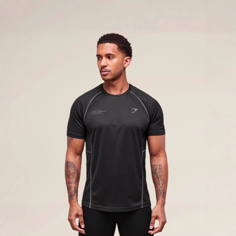 Gymshark Muscle Shark New Trendy Brand Sports Fitness Mesh Cloth Large Size Printed Men's and Women's Short-Sleeved Bodysuit