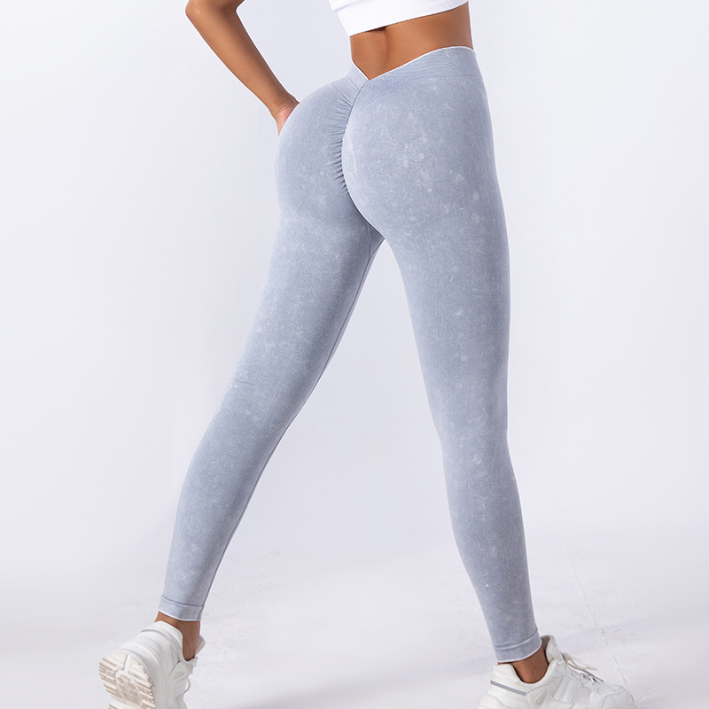 Nuevos pantalones de yoga TIKTOK lavado sin costuras en V cintura alta elástico ejercicio yoga fitness pantalones ajustados pantalones de yoga