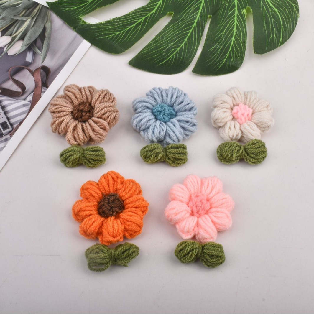 可爱毛线编织太阳花朵diy手工钩小花儿童发饰材料服装帽子装饰品