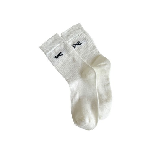 Mid-calf bowknot embroidery women's socks trendy spring and autumn style mulberry edge women's socks stylish and breathable