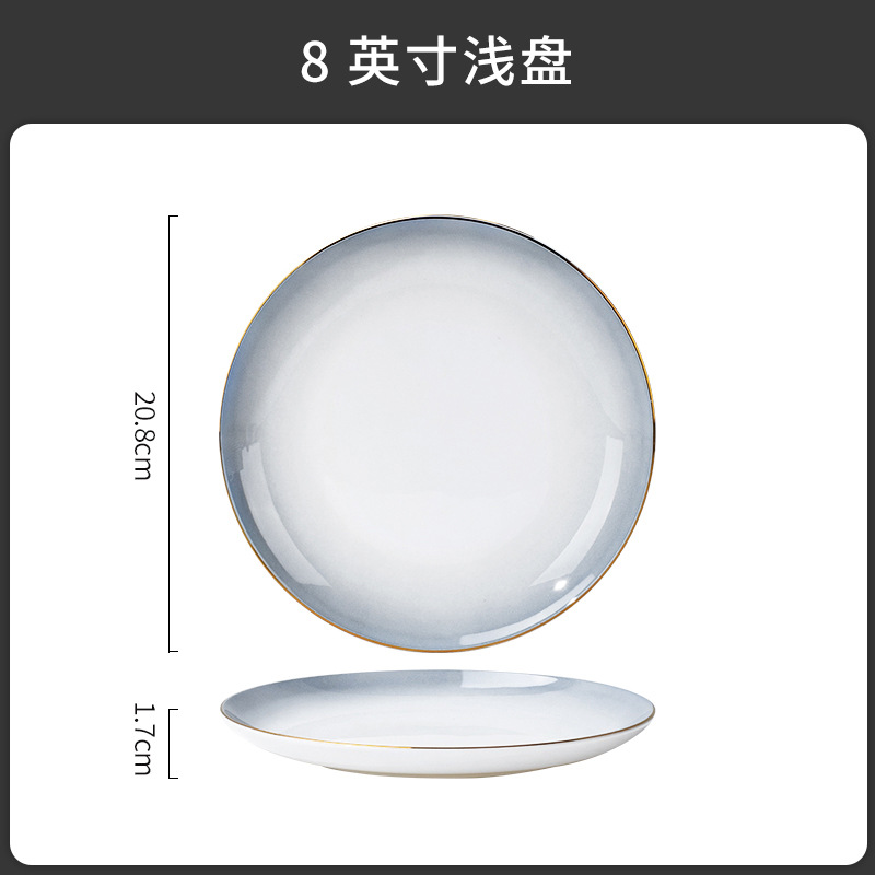 Tangshan tazón doméstico nuevo tazón de fideos hueso porcelana cubiertos sopa tazón de pintura dorado color gradiente puede microondas tazón de cerámica