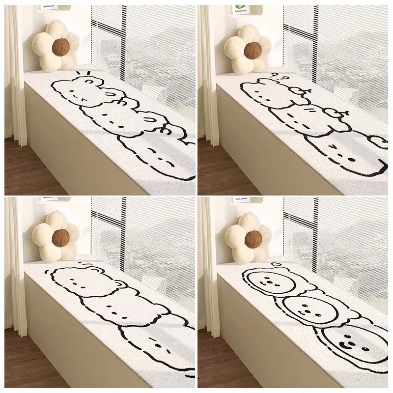 简约卡通线条飘窗垫卧室床边毯耐脏加厚仿羊绒垫子榻榻米整铺垫子