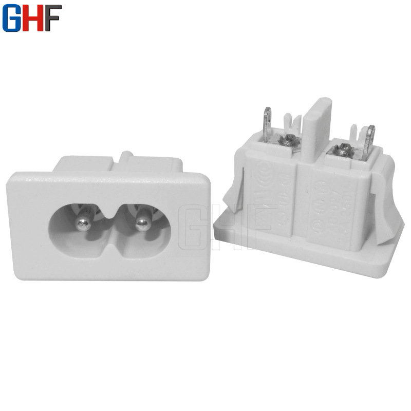 加温器白色充电口插座 28*16全实心铜软卡扣式两芯8字尾插座AC027