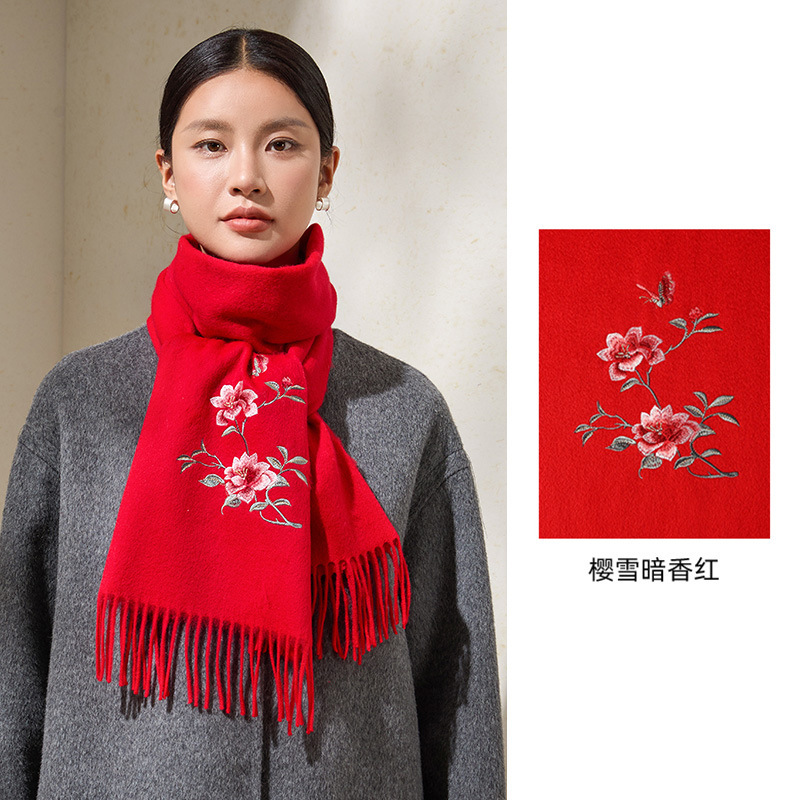 柔らかいモチモチの綿毛の美しい刺繍100% の綿毛の国風の刺繍のマフラーの女性の冬のマントの保温は首を囲んで柔らかいです。|undefined