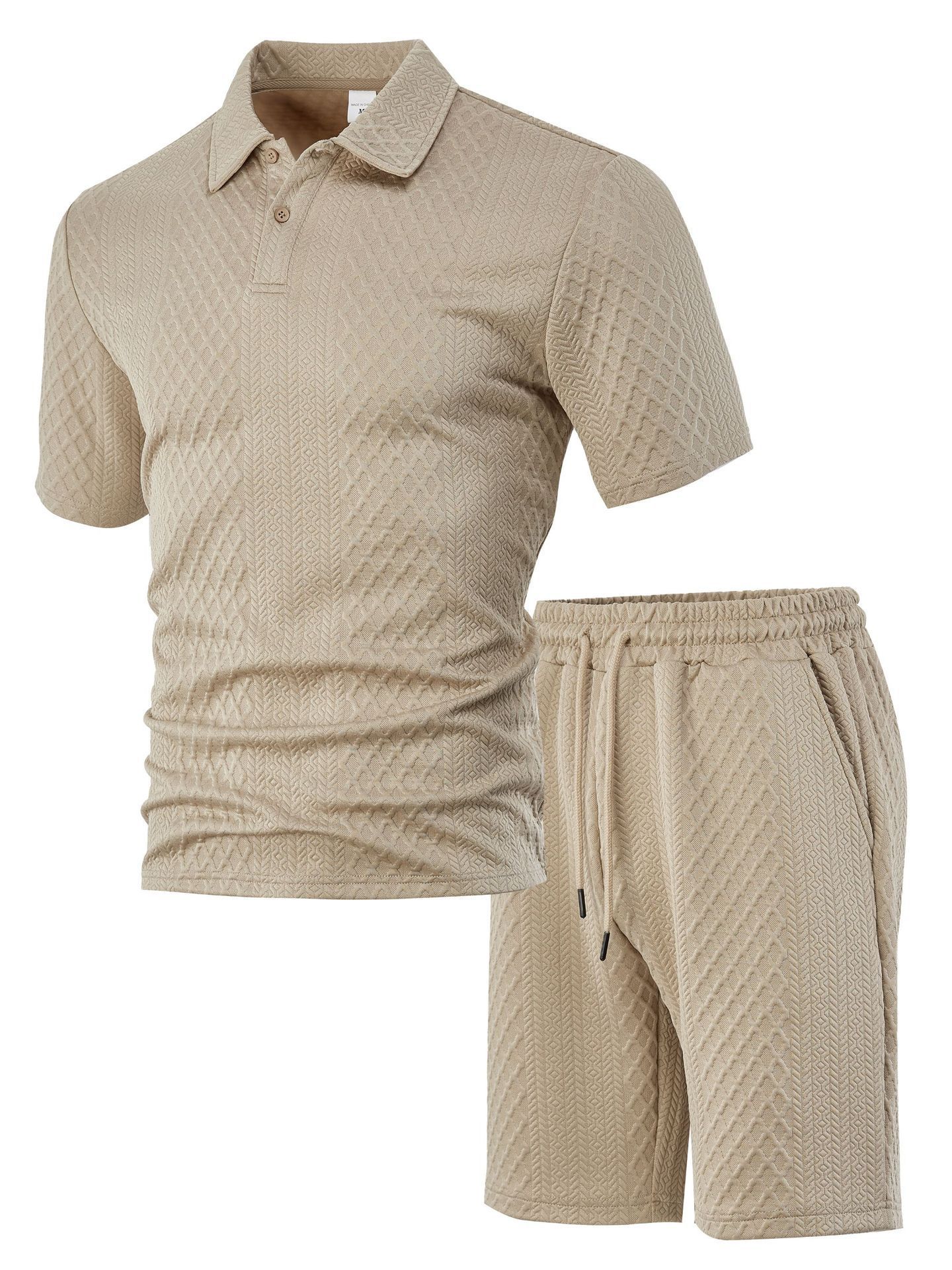 Herren Freizeit Sport Jacquard Polohemd Und Shorts Set Sommer_voghion.com