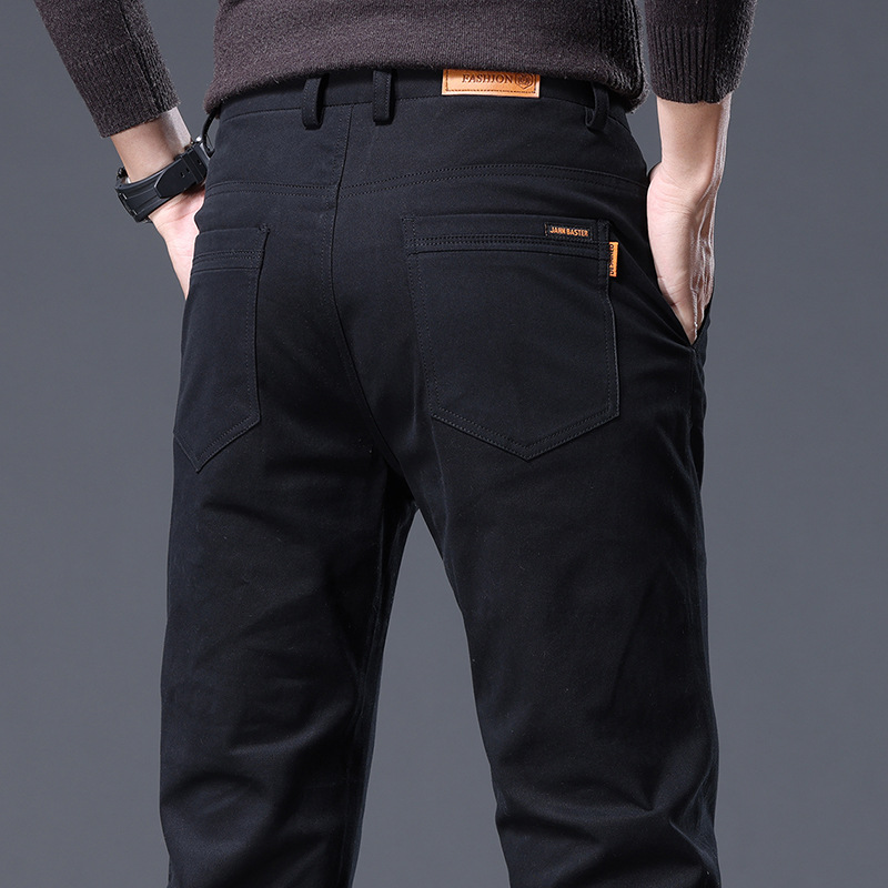 纯棉休闲裤男秋冬加厚修身直筒裤长裤子男款中青年百搭时尚男裤子