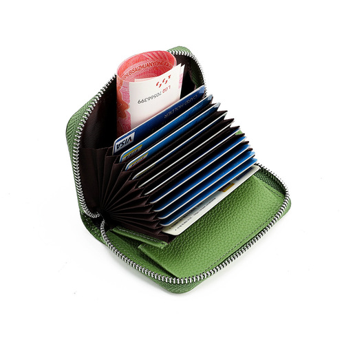 Amazon Japanese-style wallet genuine leather accordion card holder RFID small minimalist zipper coin purse large capacity card organizer trendy