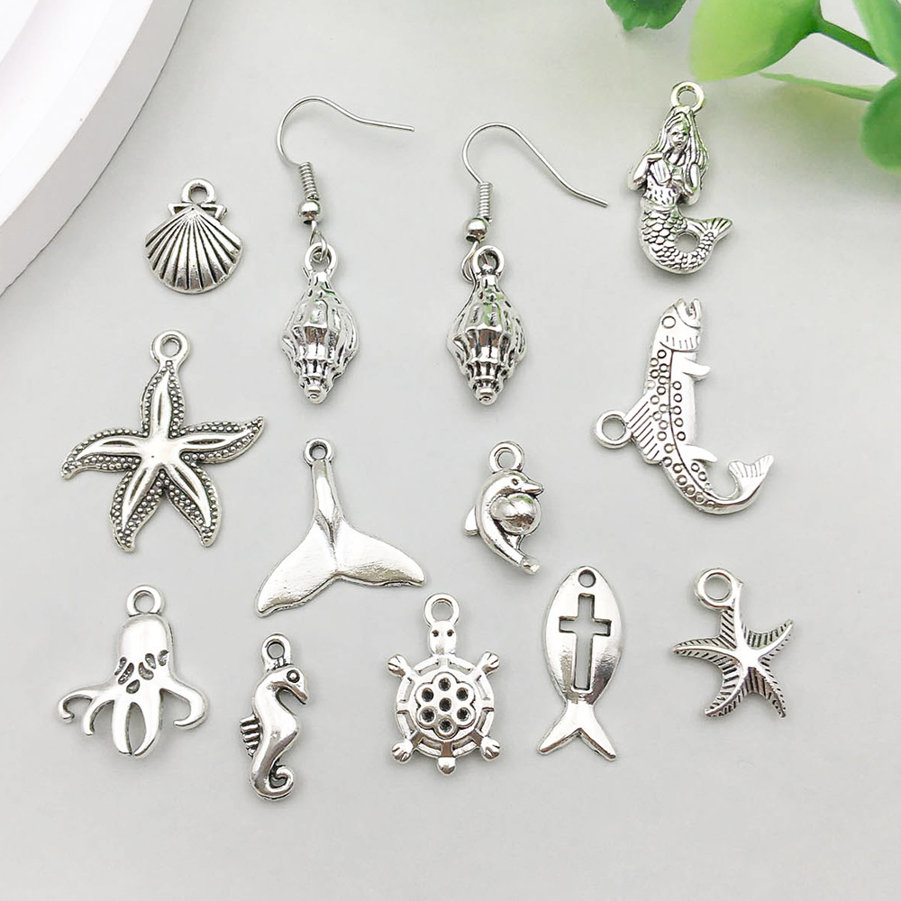 2g Weight Pendant Jewelry Making Type DIY Jewelry Accessories Classification 16 Models Per Model 1, 16/Bag Quantity Alloy Material Starfish, Ocean, Mermaid, Fish Pattern Plating Design Simple Style, Classic Style Style 16 Models Per Model 1, 16/Bag Alloy Starfish Ocean Mermaid Pendant DIY Jewelry Accessories 5