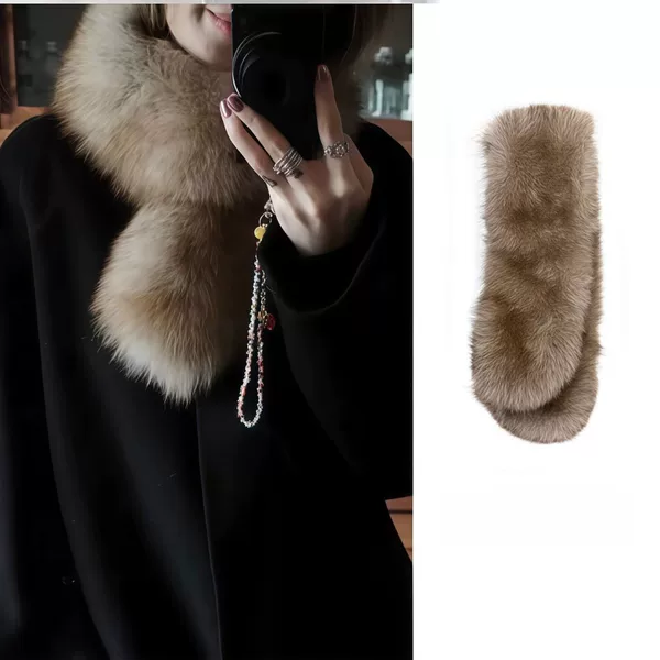 Mowonwo Korean-Style Fox Fur Neck Warmer for Women, Winter Warm Rectangular Fur Collar Scarf, Eco-Friendly Faux Fur for Autumn and Winter