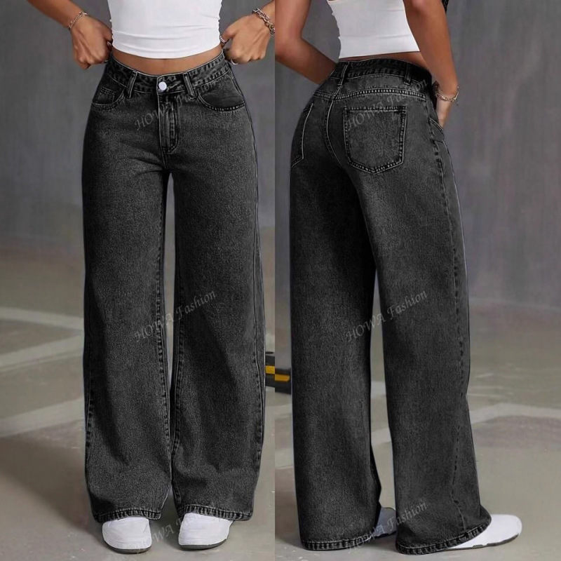 Cross-Border Shein Amazon Bow Embroidered Jeans Women's Y2K Sweet and Spicy Style High-Waisted Straight Pants Loose Pants Cross-Border Shein Amazon Bow Embroidered Jeans Women's Y2K Sweet and Spicy Style High-Waisted Straight Pants Loose Pants