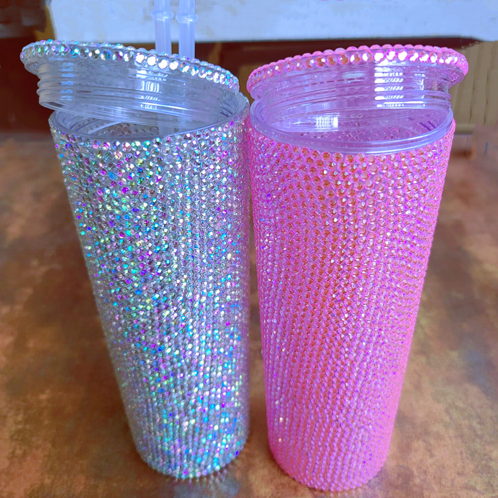 双层塑料吸管杯子仿钻