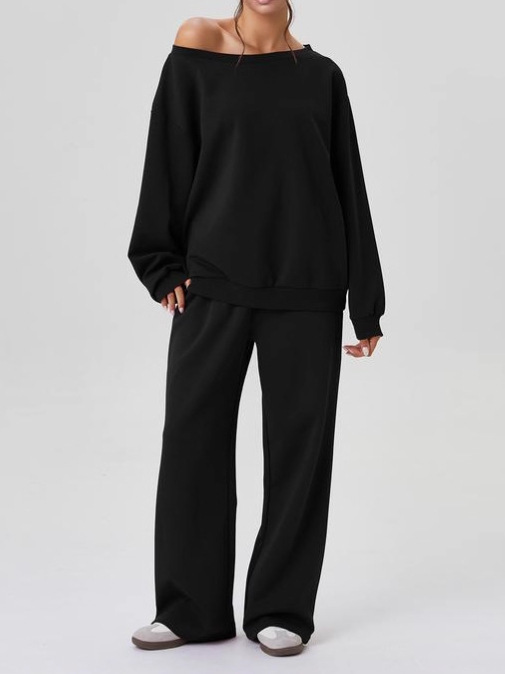 A new Amazon sporty and casual two-piece set with a slanted shoulder design for autumn and winter