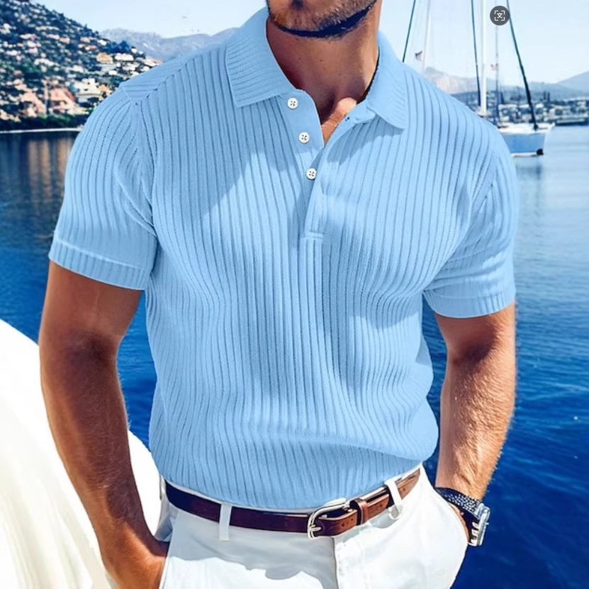 Polo de alto rendimiento para hombre – Tejido de punto transpirable con cuello en V y tapeta de botones (Corte ajustado, 7 colores)_voghion.com