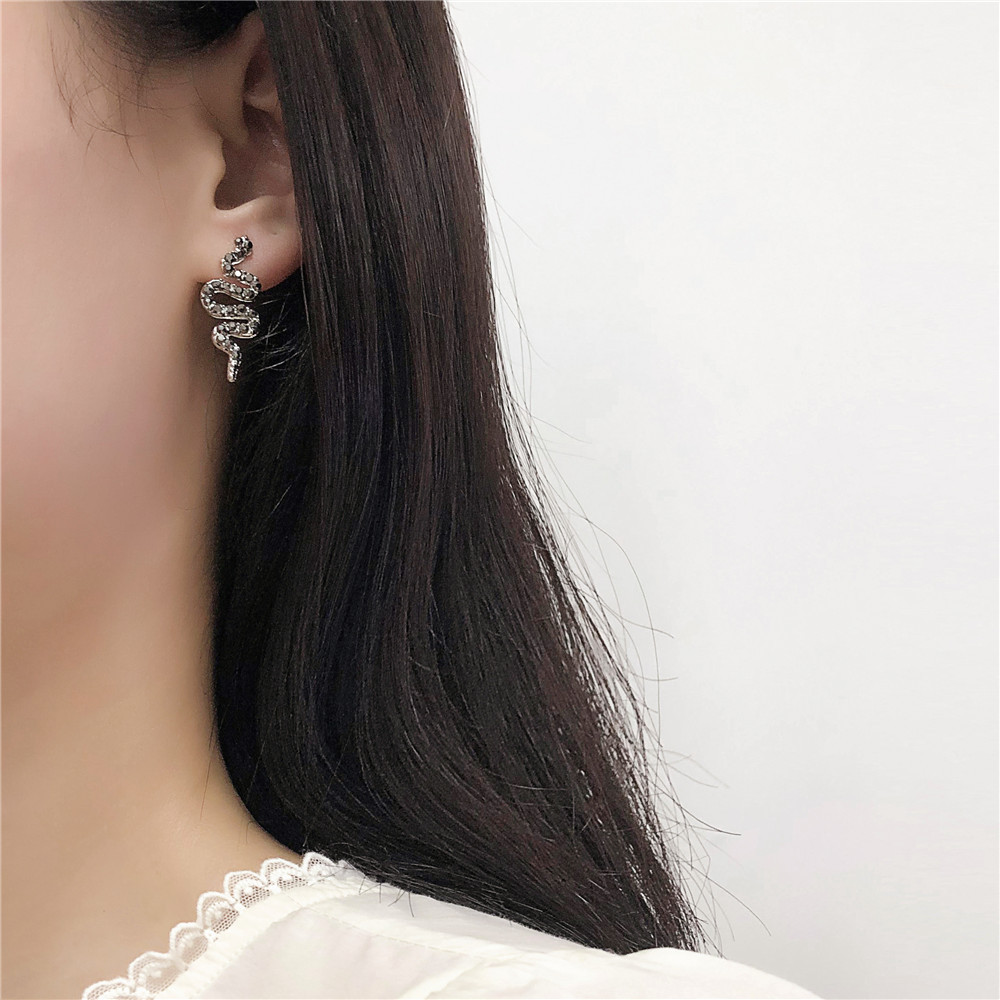 European And American Diamond-studded Snake-shaped Earrings Geometric Metal Zodiac Snake Element Earrings display picture 3