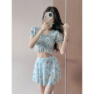 New Women's Split Skirt Two-piece Set Fresh Girl's Butterfly Print Beach Hot Spring Holiday Swimsuit for Women