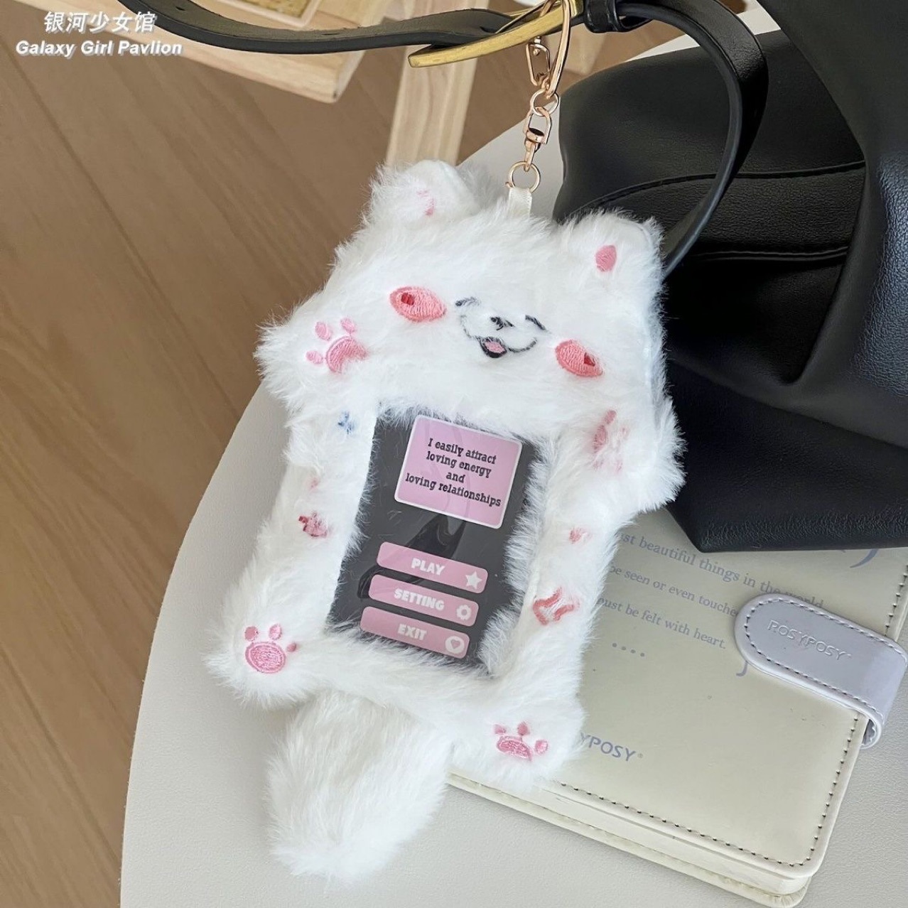 Cross-border cement gray cat card holder high-quality cartoon cute sweet student meal card campus display plush ornament