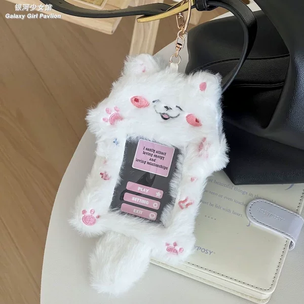 Cross-border cement gray cat card set high color value cartoon cute sweet student meal card campus display plush pendant
