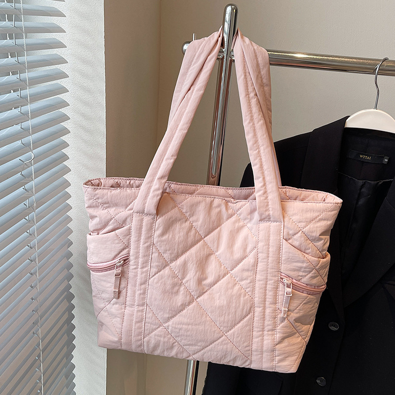 Lingge Tote Bag Women's Commuter to Work Shoulder Bag Large Capacity Student Class Handbag Nylon Cloth Bag New