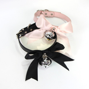 Bow Neck Strap Sexy pu Leather Collar Bell Fun Neck Chain Clavicle Chain Women's Necklace Traction Rope Chain