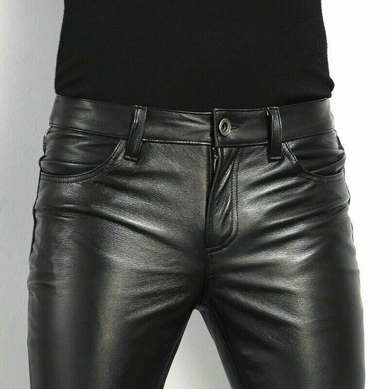 New Cross-border Spring and Autumn Leather Pants AliExpress Foreign Trade Black Leather Pants Tight Stretch Biker Leather Pants Men's Skinny Pants