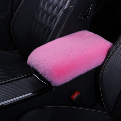 Cross-border plush anti-rabbit fur car armrest box pad new thick color soft interior central armrest pad factory (Armrest box pad) - pink