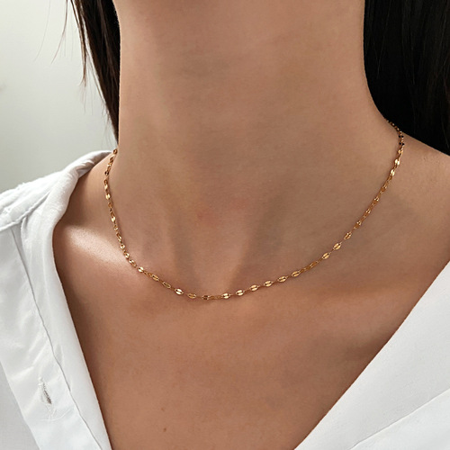 Stainless steel vacuum electroplated lip-shaped beaded chain trendy versatile simple women's necklace clavicle chain simple chain wholesale